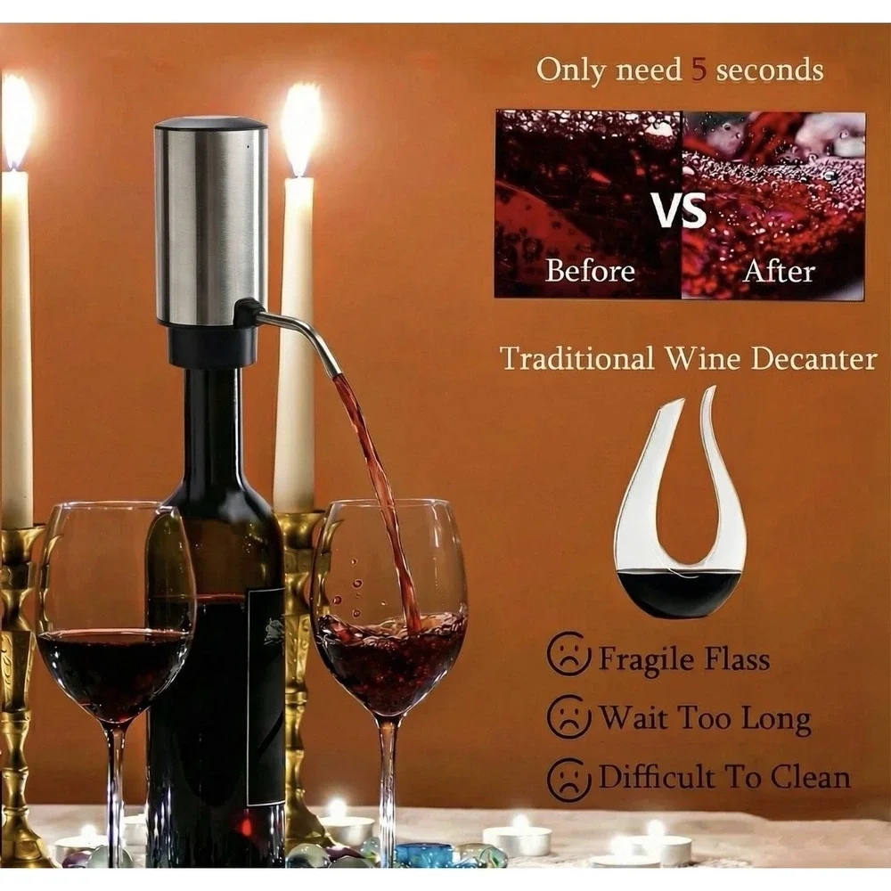 Rechargeable Electric Wine Opener Set, 4-in-1 Automatic Gift Sliver